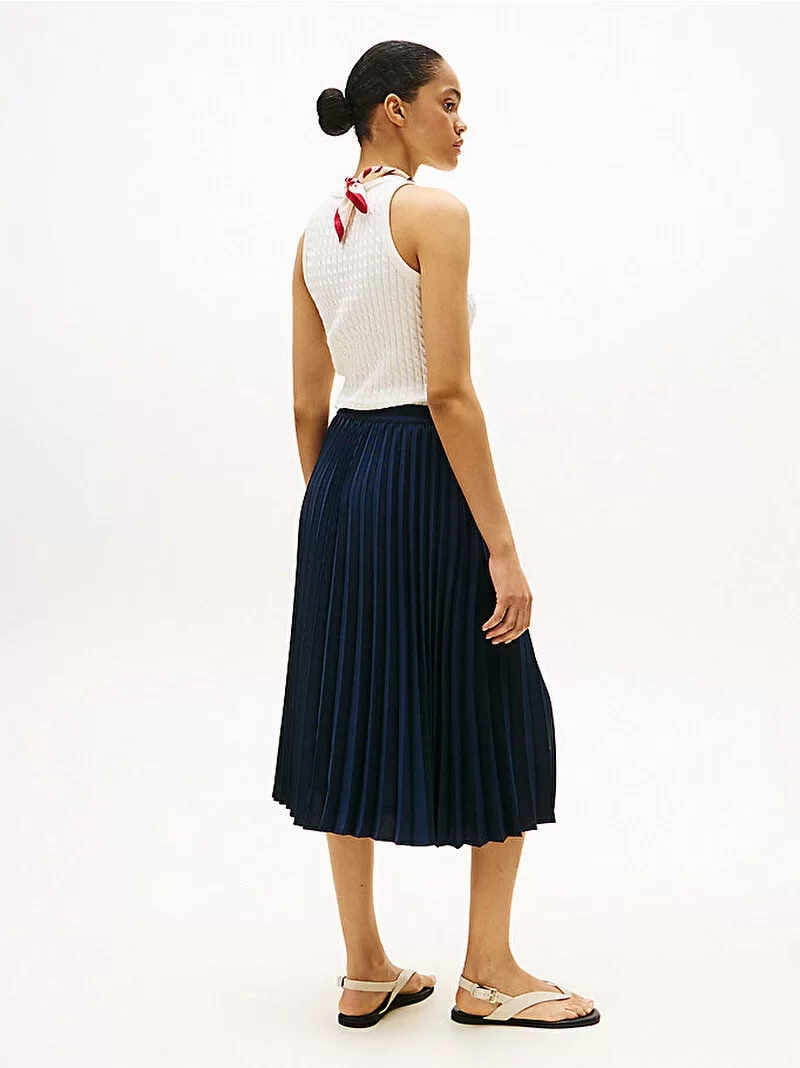Tommy Hilfiger FLUID PLEATED PULL ON MIDI SKIRT Kadın Mavi Etek WW0WW43886C1G