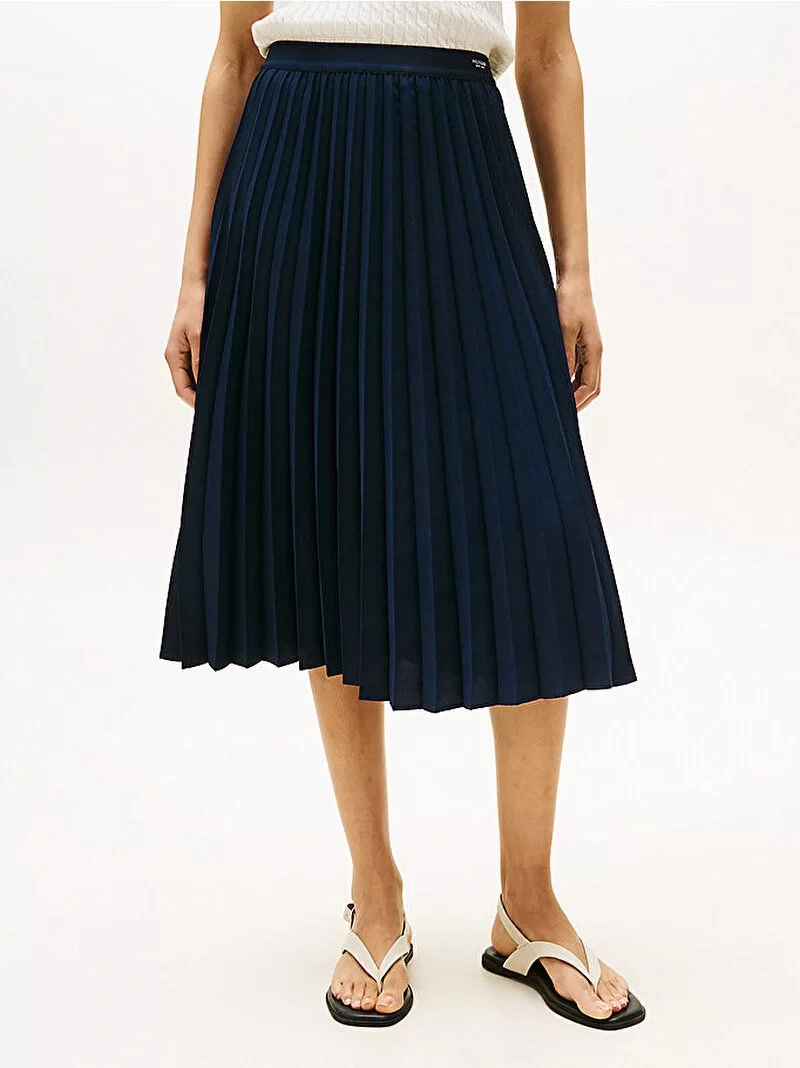 Tommy Hilfiger FLUID PLEATED PULL ON MIDI SKIRT Kadın Mavi Etek WW0WW43886C1G