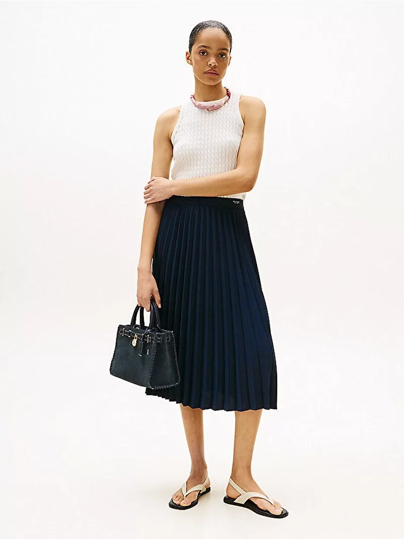 Tommy Hilfiger FLUID PLEATED PULL ON MIDI SKIRT Kadın Mavi Etek WW0WW43886C1G