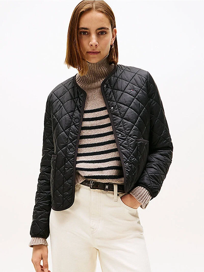 Tommy Hilfiger Hafif Dolgulu Normal Kesim Kapitone Kadın Siyah Ceket WW0WW47290BDS