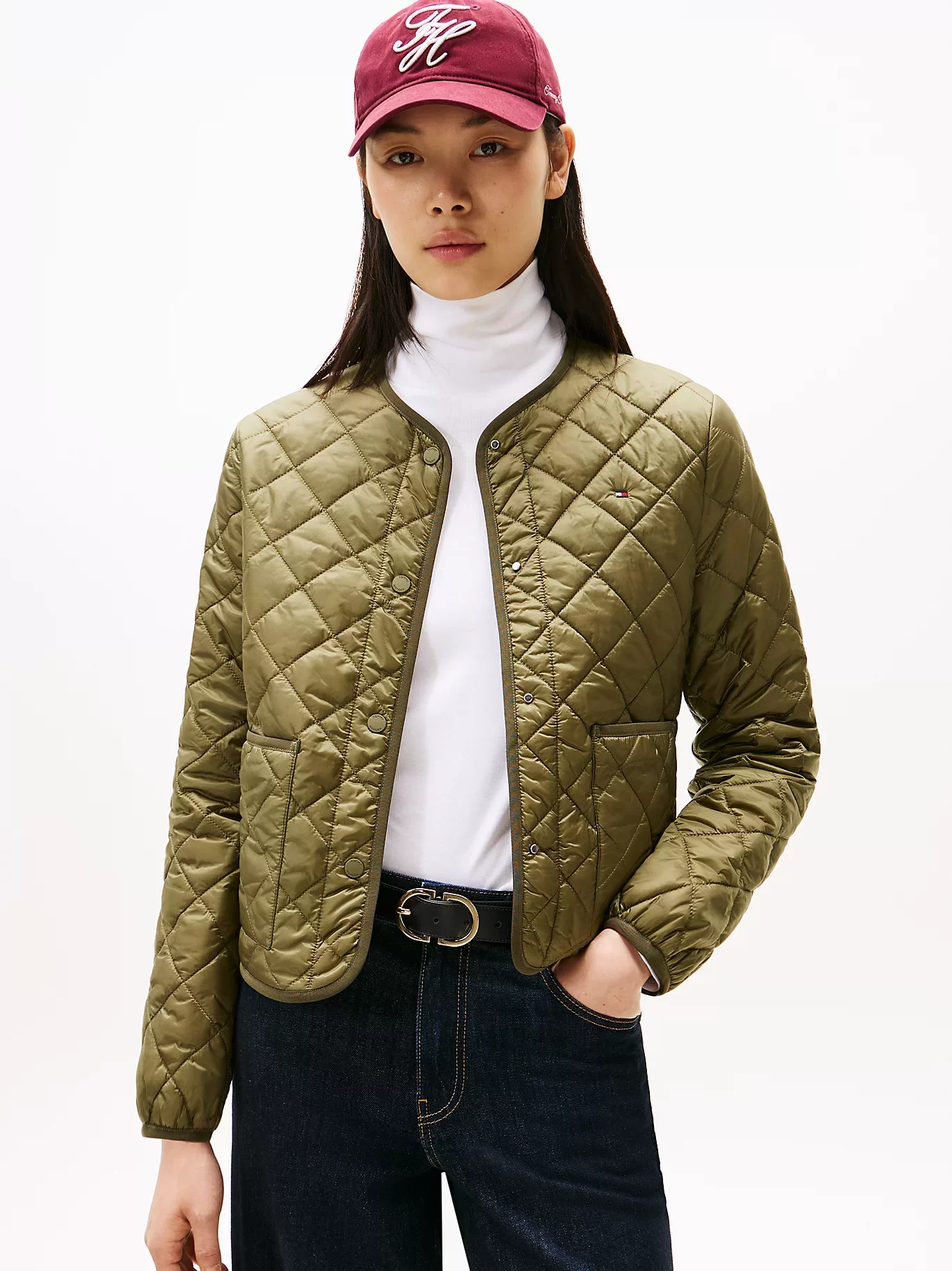 Tommy Hilfiger Hafif Dolgulu Normal Kesim Kapitone Kadın Yeşil Ceket WW0WW47290MSH