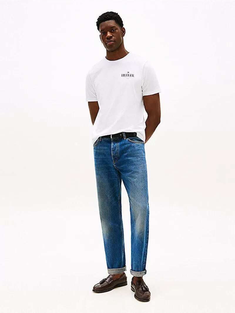 Tommy Hilfiger HILFIGER STACK TEE Erkek Beyaz T-shirt MW0MW39355YBR
