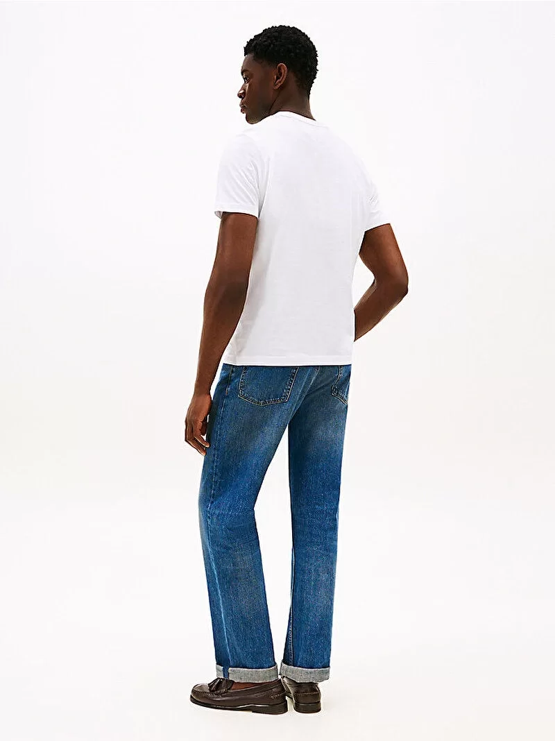 Tommy Hilfiger HILFIGER STACK TEE Erkek Beyaz T-shirt MW0MW39355YBR