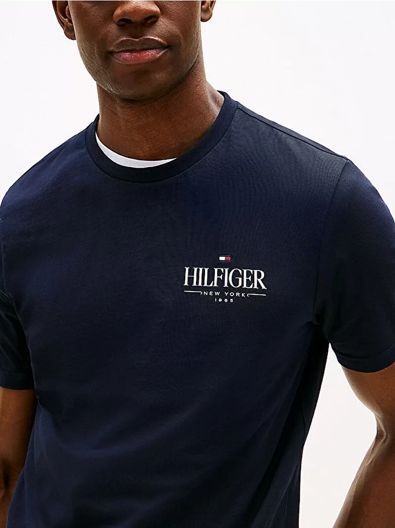 Tommy Hilfiger HILFIGER STACK TEE Erkek Mavi T-shirt MW0MW39355DW5