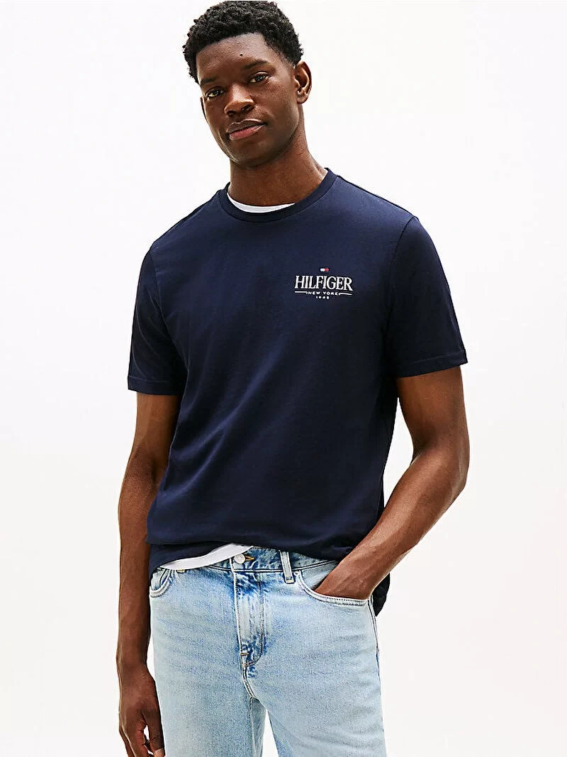 Tommy Hilfiger HILFIGER STACK TEE Erkek Mavi T-shirt MW0MW39355DW5