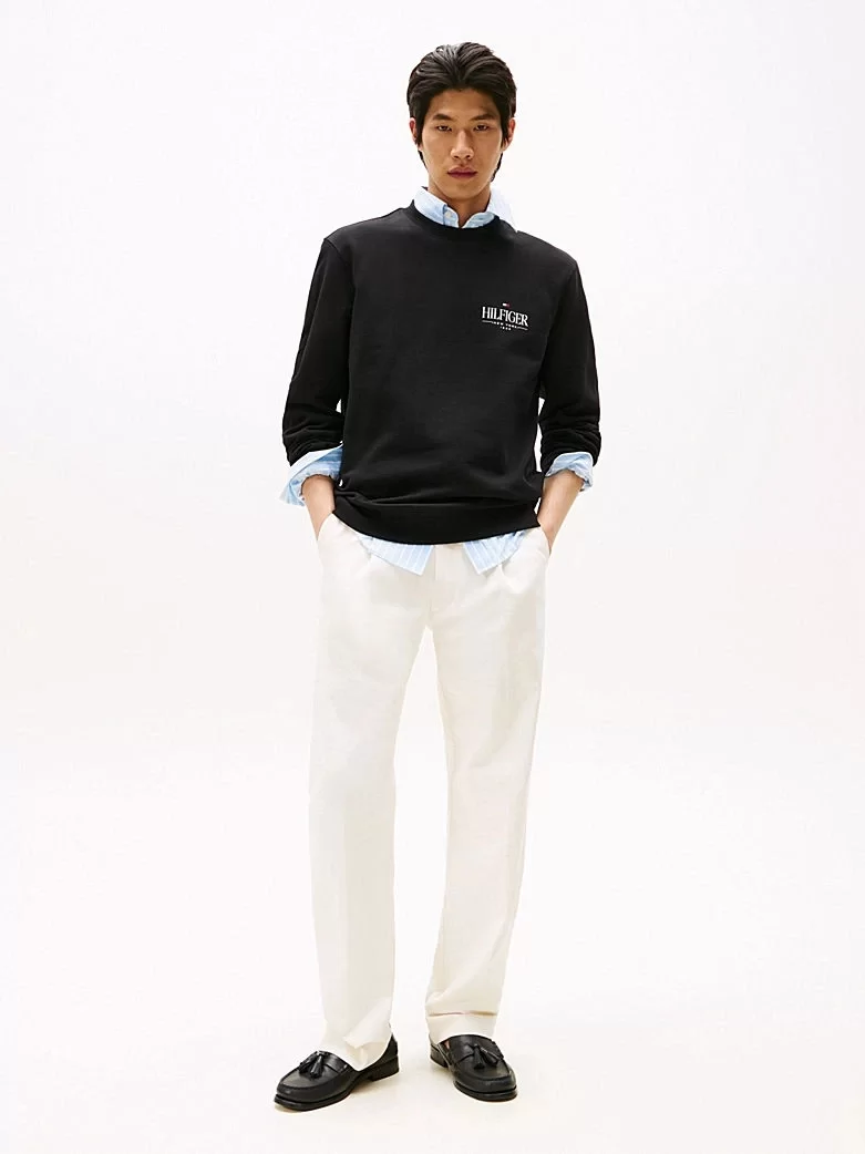 Tommy Hilfiger HILFIGER STACKED SWEATSHIRTS Erkek Siyah Kazak MW0MW39376BDS