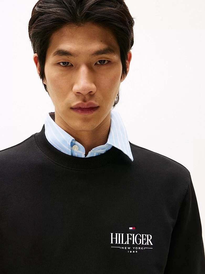 Tommy Hilfiger HILFIGER STACKED SWEATSHIRTS Erkek Siyah Kazak MW0MW39376BDS