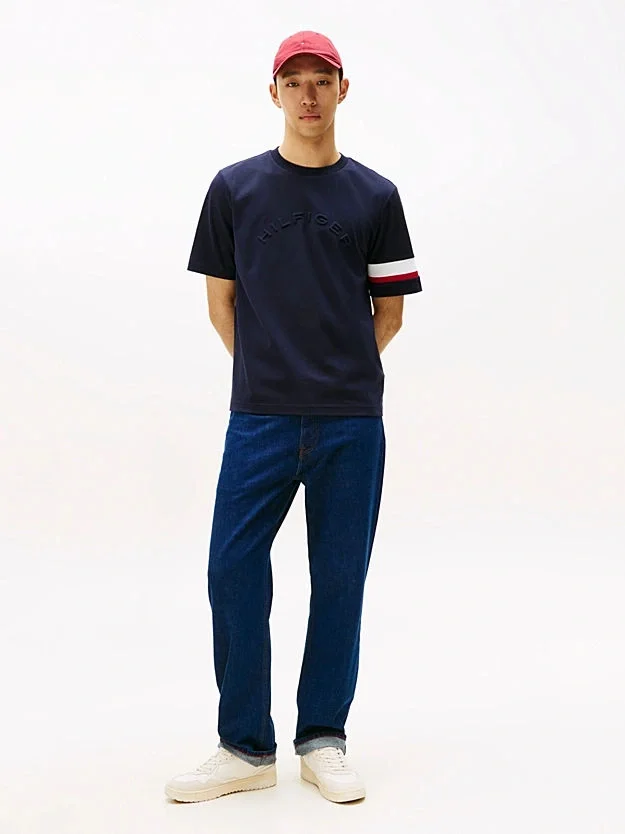 Tommy Hilfiger İkonik Renk Bloklu Eklemeli Erkek Mavi T-shirt MW0MW40018DW5