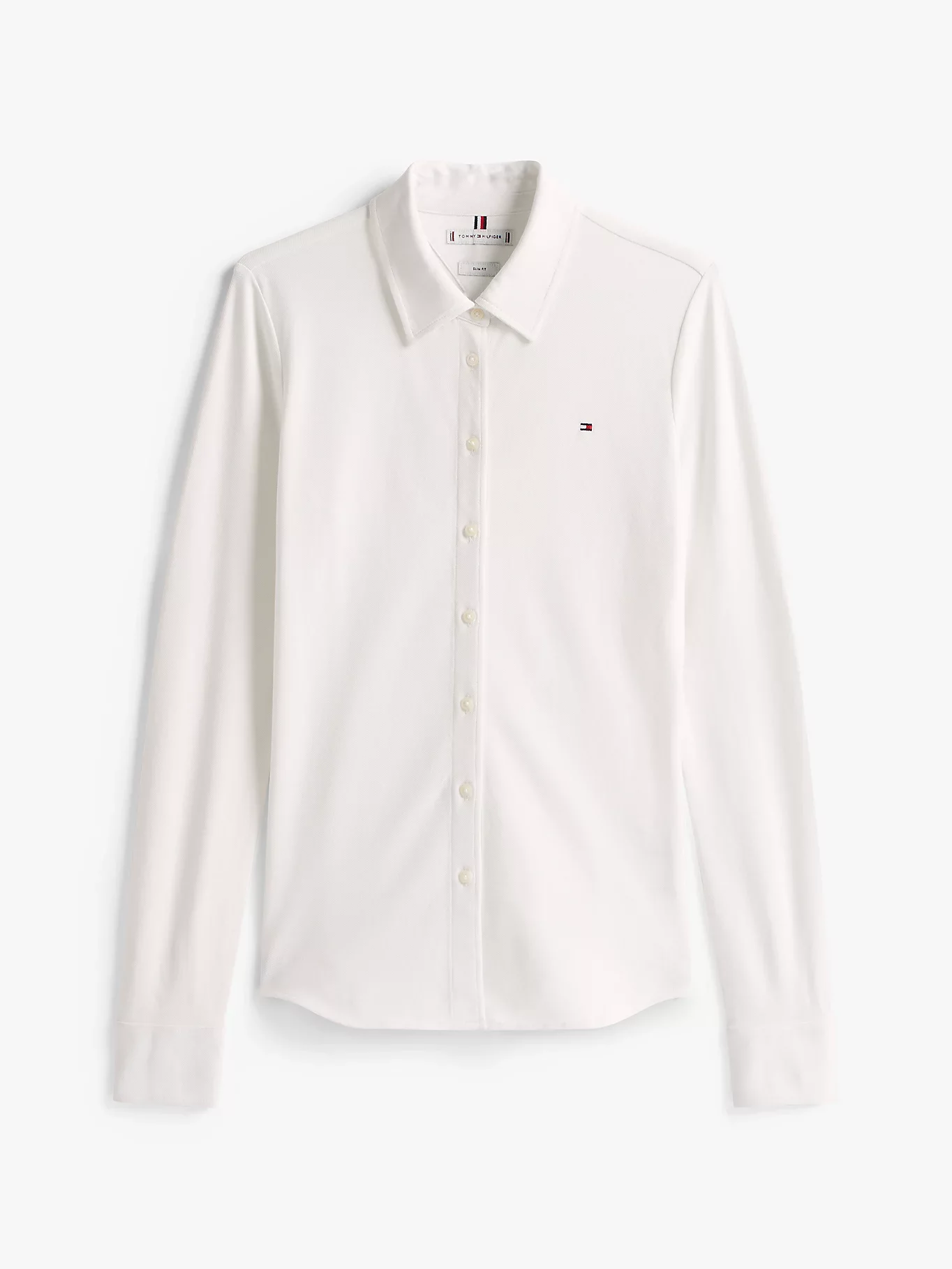 Tommy Hilfiger Kadın 1985 Dar Kesim Pike Uzun Kollu Beyaz Gömlek WW0WW43528YBL