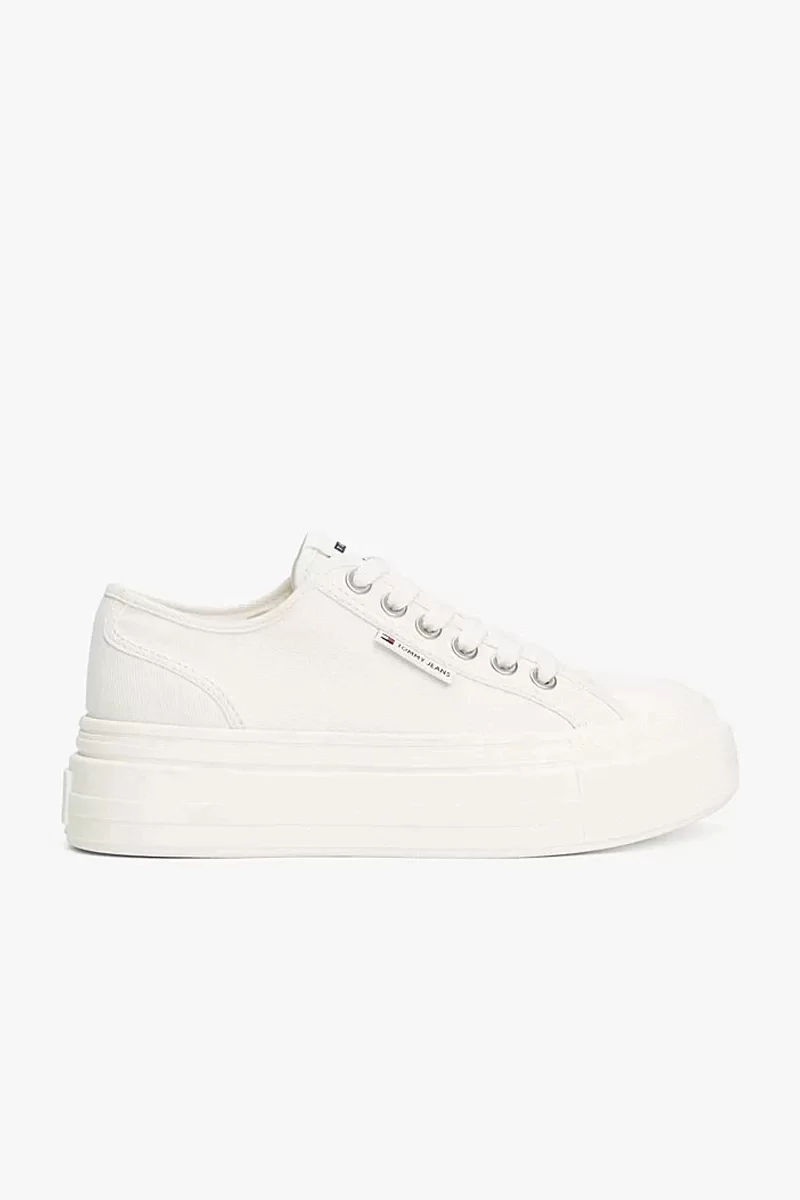 Tommy Hilfiger Kadın Bej Platform Tabanlı Kanvas Sneaker
