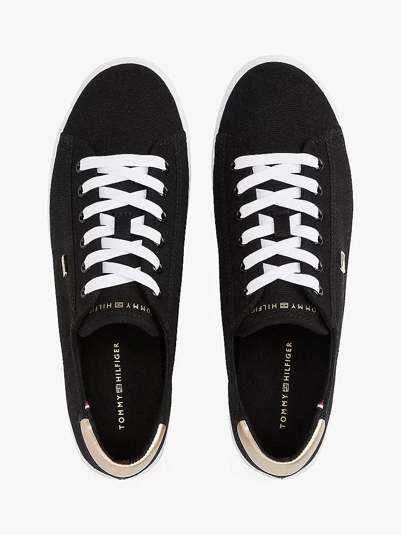 Tommy Hilfiger Kadın Canvas Metalik  Siyah Sneaker