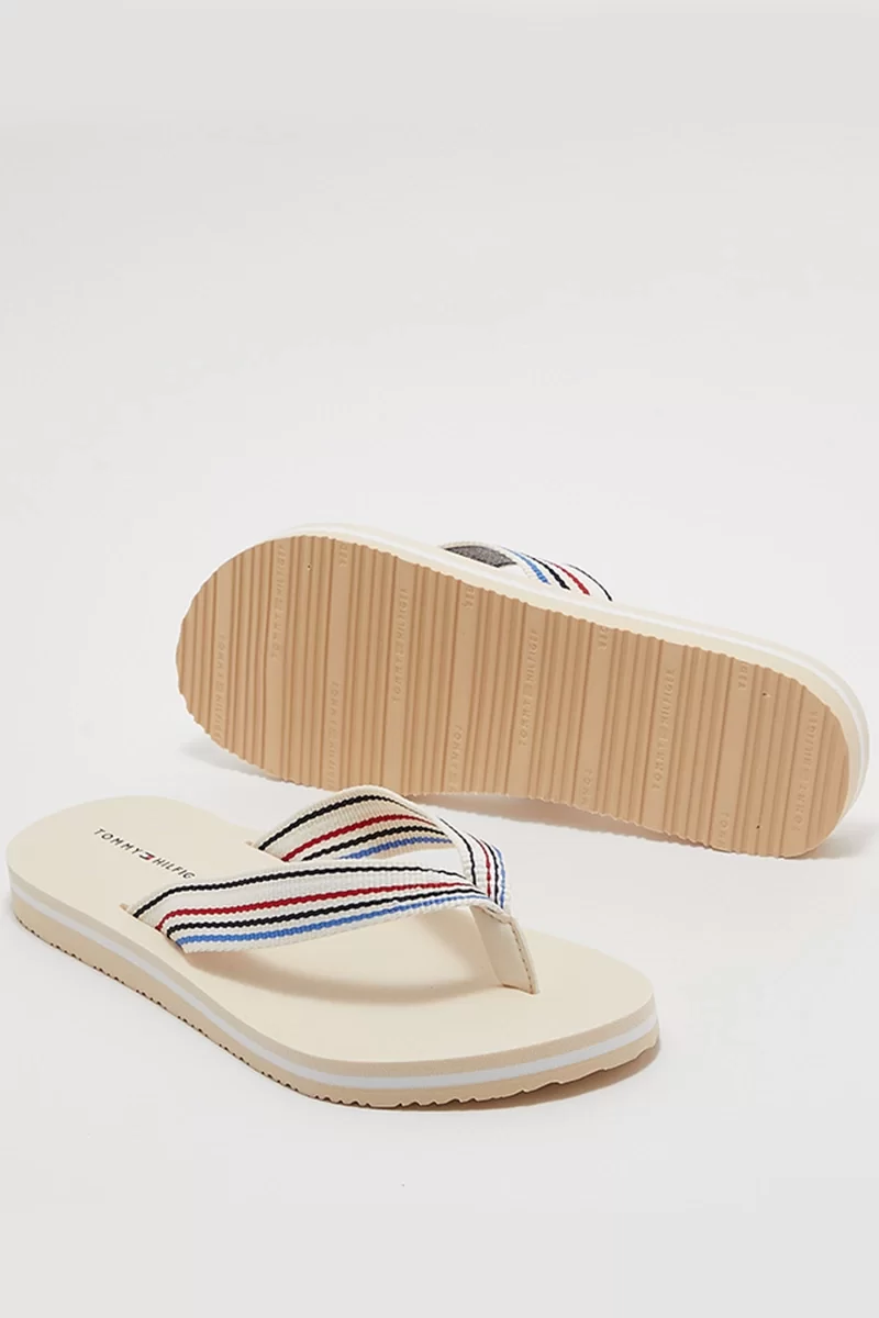 Tommy Hilfiger TH STRIPES BEACH SANDAL Kadın Beyaz Terlik FW0FW07857AEF