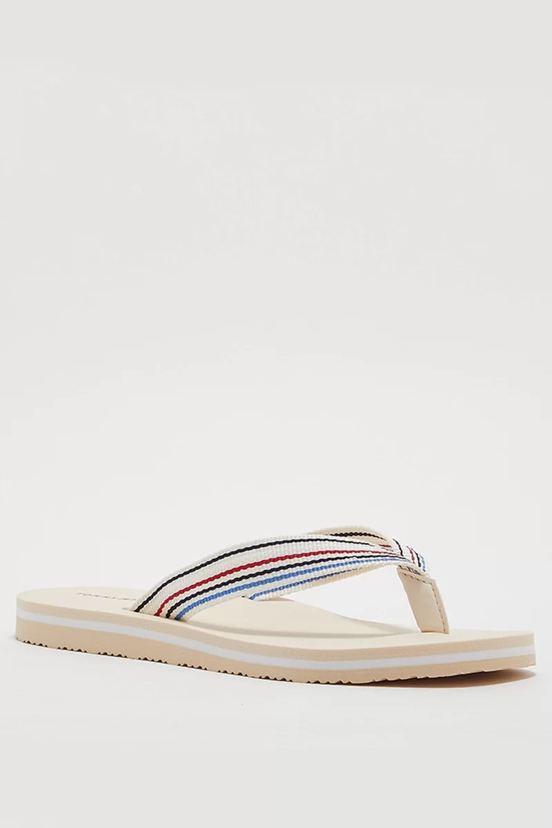 Tommy Hilfiger TH STRIPES BEACH SANDAL Kadın Beyaz Terlik FW0FW07857AEF