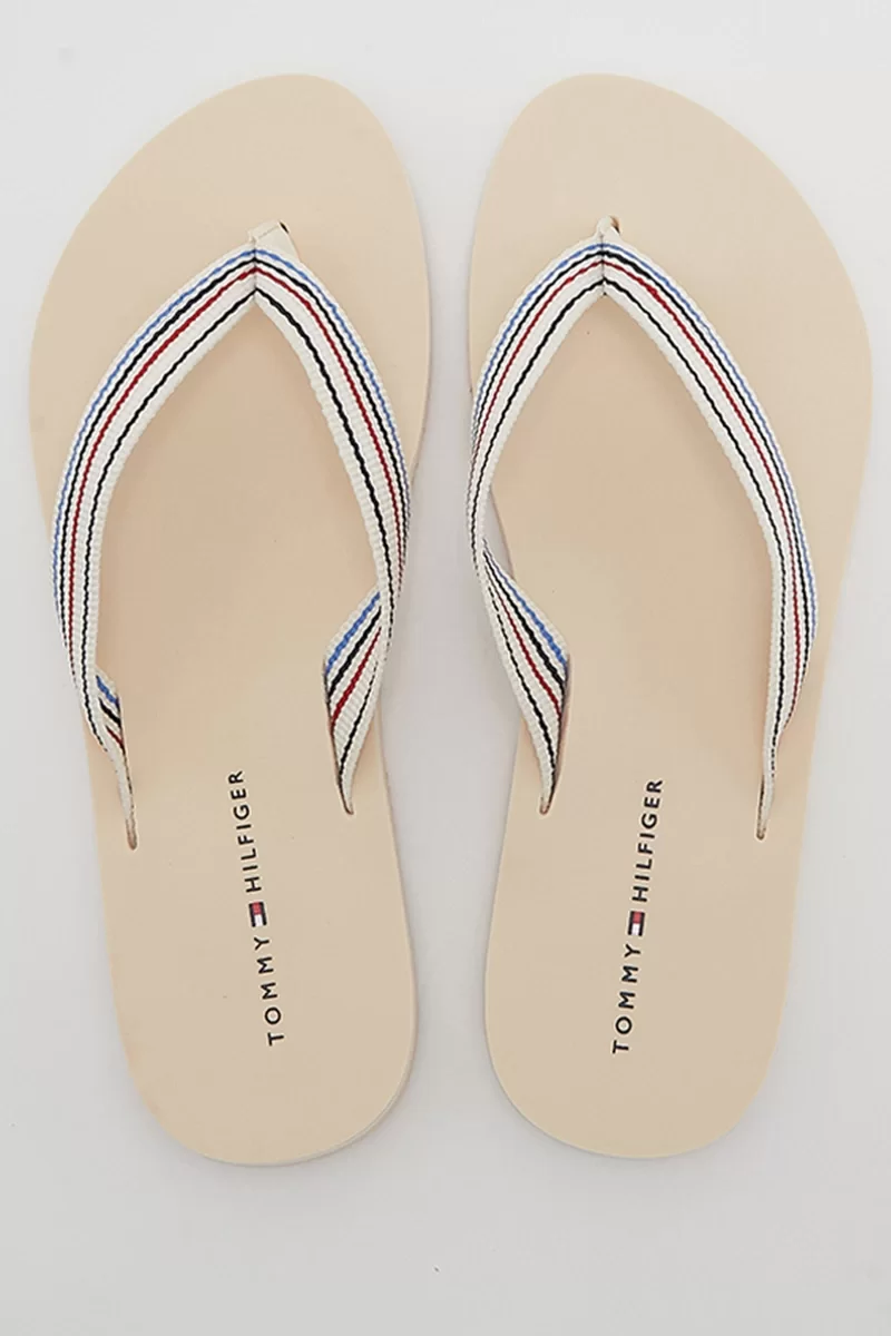 Tommy Hilfiger TH STRIPES BEACH SANDAL Kadın Beyaz Terlik FW0FW07857AEF