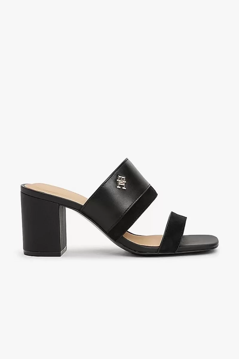 Tommy Hilfiger LEATHER & SUEDE BLOCK HEEL MULE Kadın siyah Terlik FW0FW08530BDS