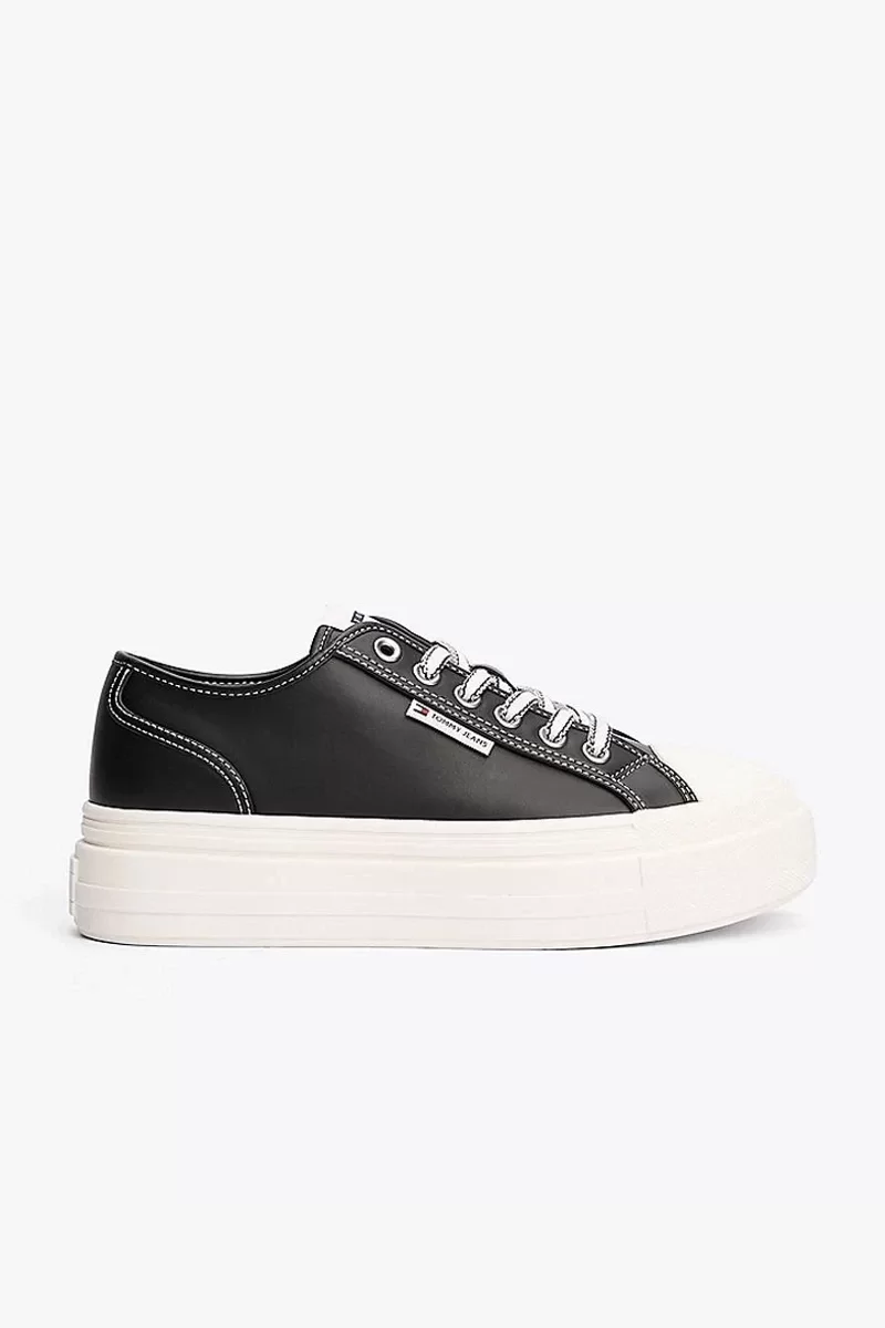 Tommy Hilfiger Kadın Deri Kontrast Dikişli Platform Sneaker