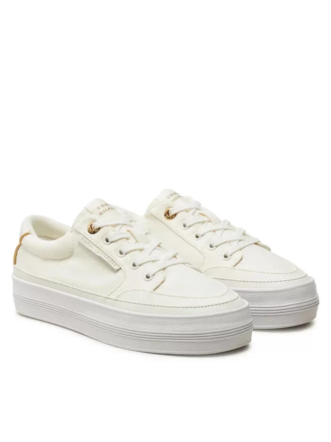 Tommy Hilfiger ESSENTIAL VULC TEXTILE SNEAKER Kadın ekru Sneaker FW0FW08323YBL