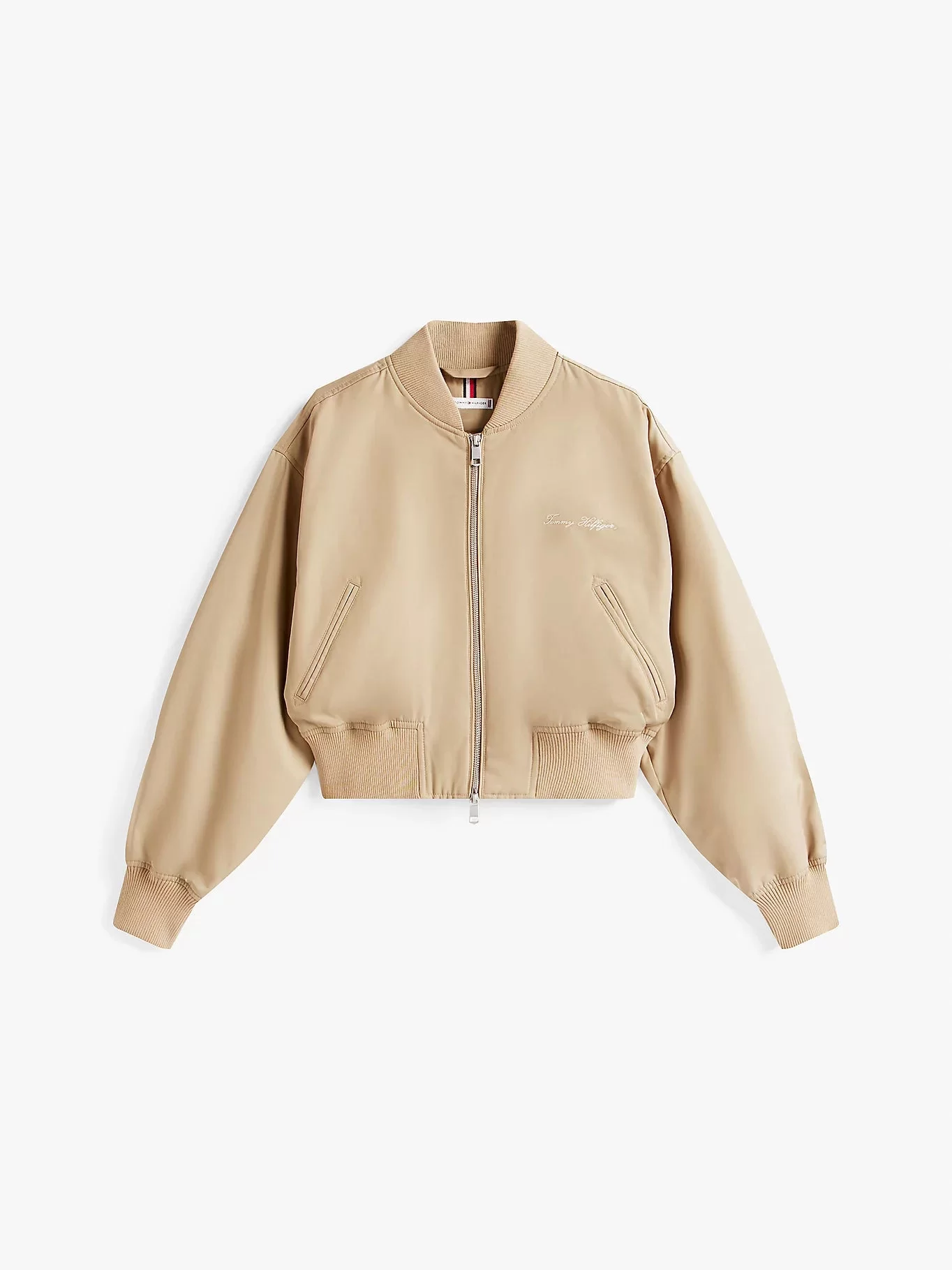 Tommy Hilfiger Kadın Naylon Normal Kesim Kısa Bej Bomber  Ceket WW0WW45634AEH