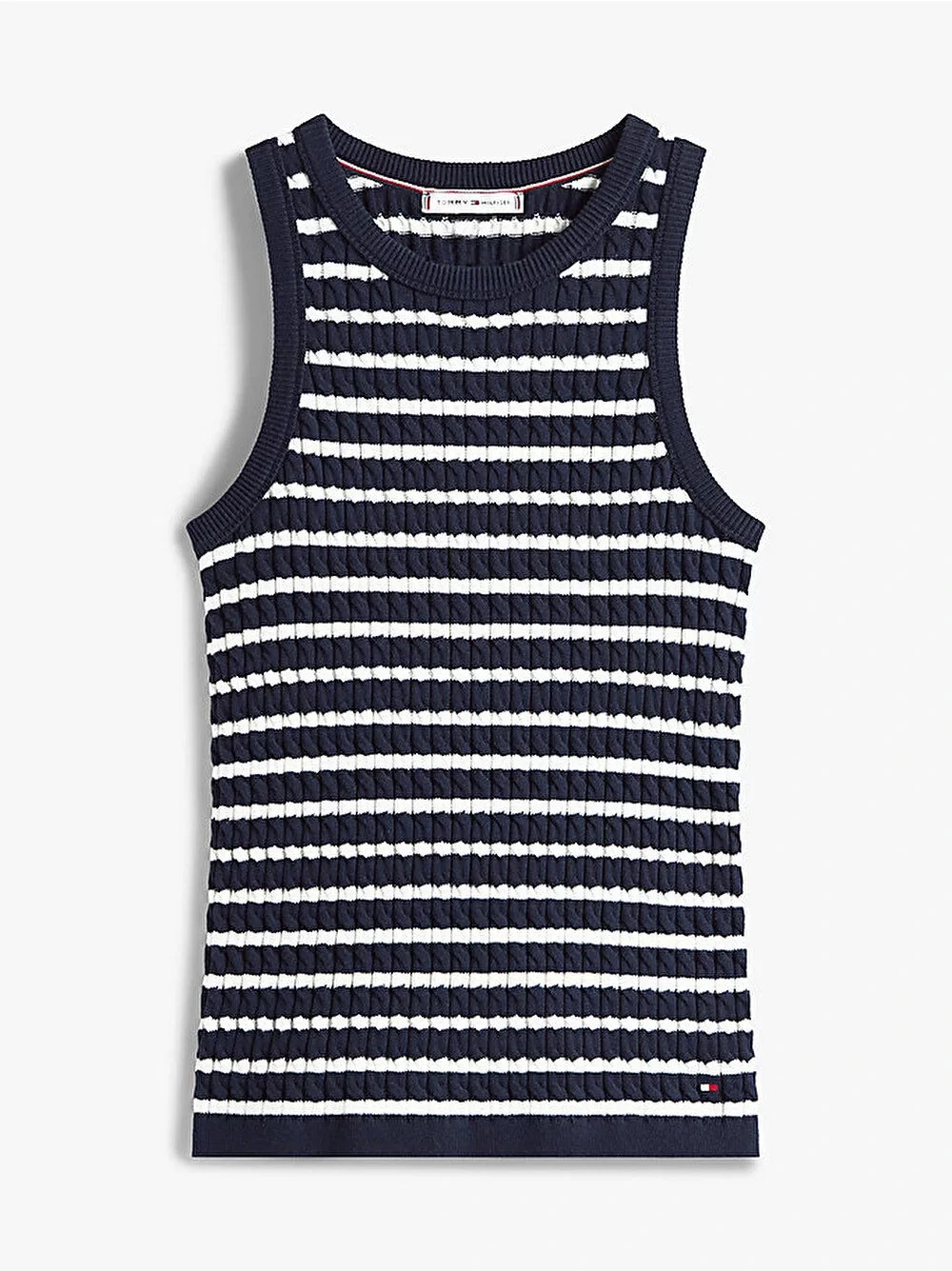 Tommy Hilfiger Kadın Pamuklu İnce Örgü Kolsuz Dar Kesim Mavi Kazak WW0WW457060BB