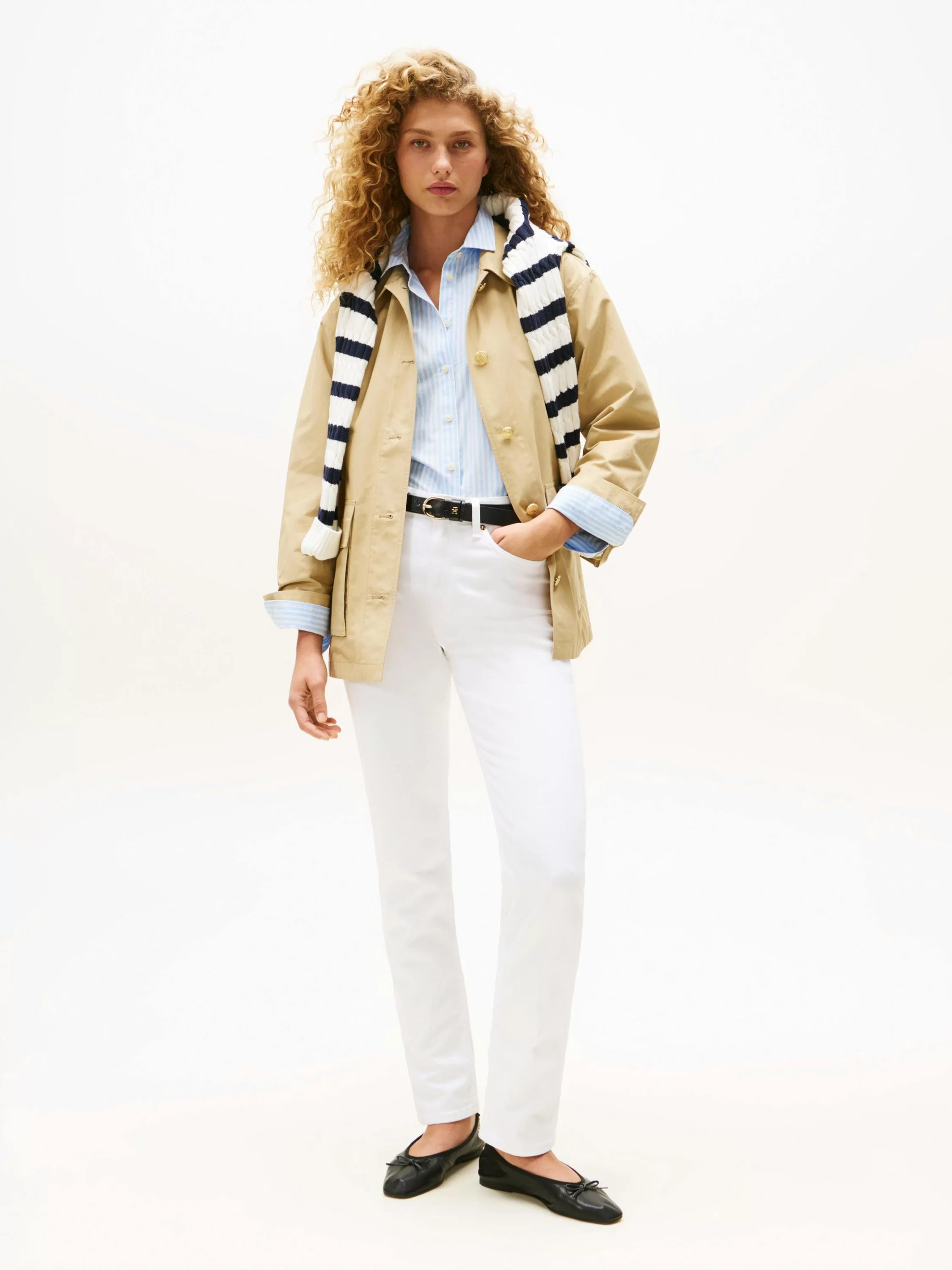 Tommy Hilfiger Kadın Pamuklu Naylon Normal Kesim Bej Safari  Ceket WW0WW45620AEX