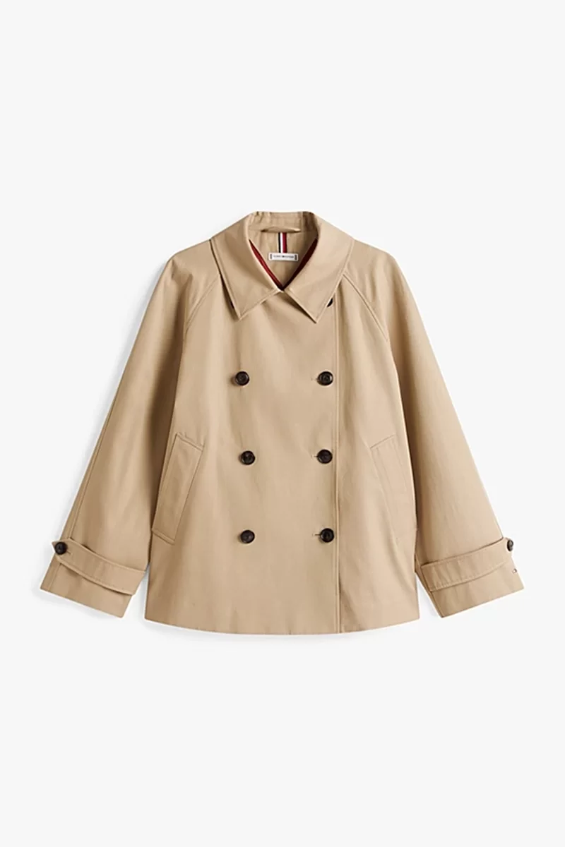Tommy Hilfiger Kadın Pamuklu Normal Kesim Kısa Bej Mont WW0WW45618AEG