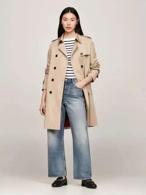 Tommy Hilfiger COTTON DB SLIM FIT TRENCH Kadın  Trençkot WW0WW42133AEG