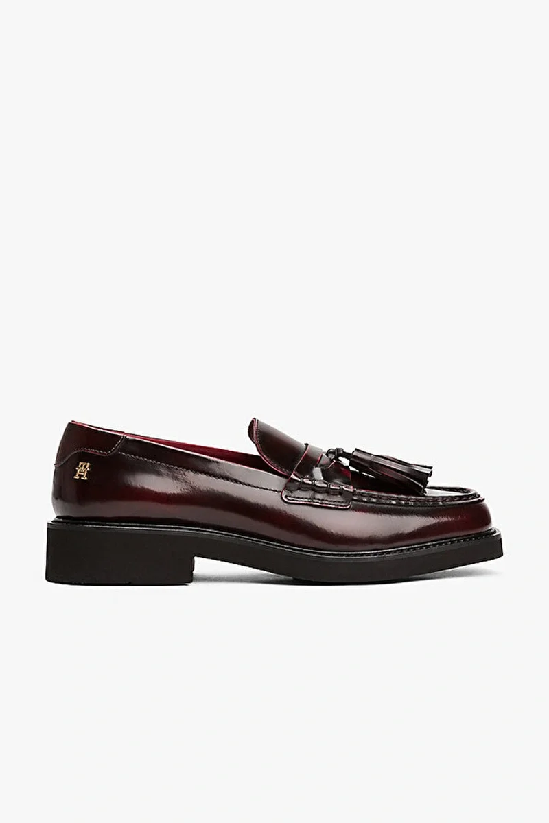 Tommy Hilfiger Kadın Püsküllü Köşeli Burun Deri Kırmızı Loafer FW0FW08749XJS