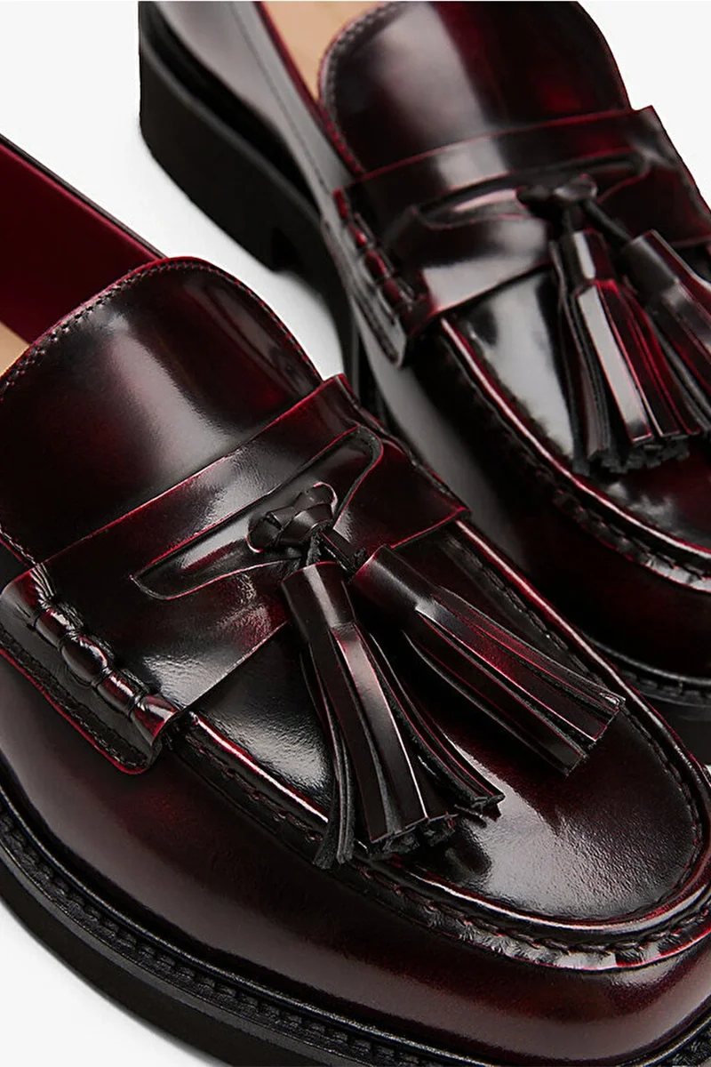 Tommy Hilfiger Kadın Püsküllü Köşeli Burun Deri Kırmızı Loafer FW0FW08749XJS
