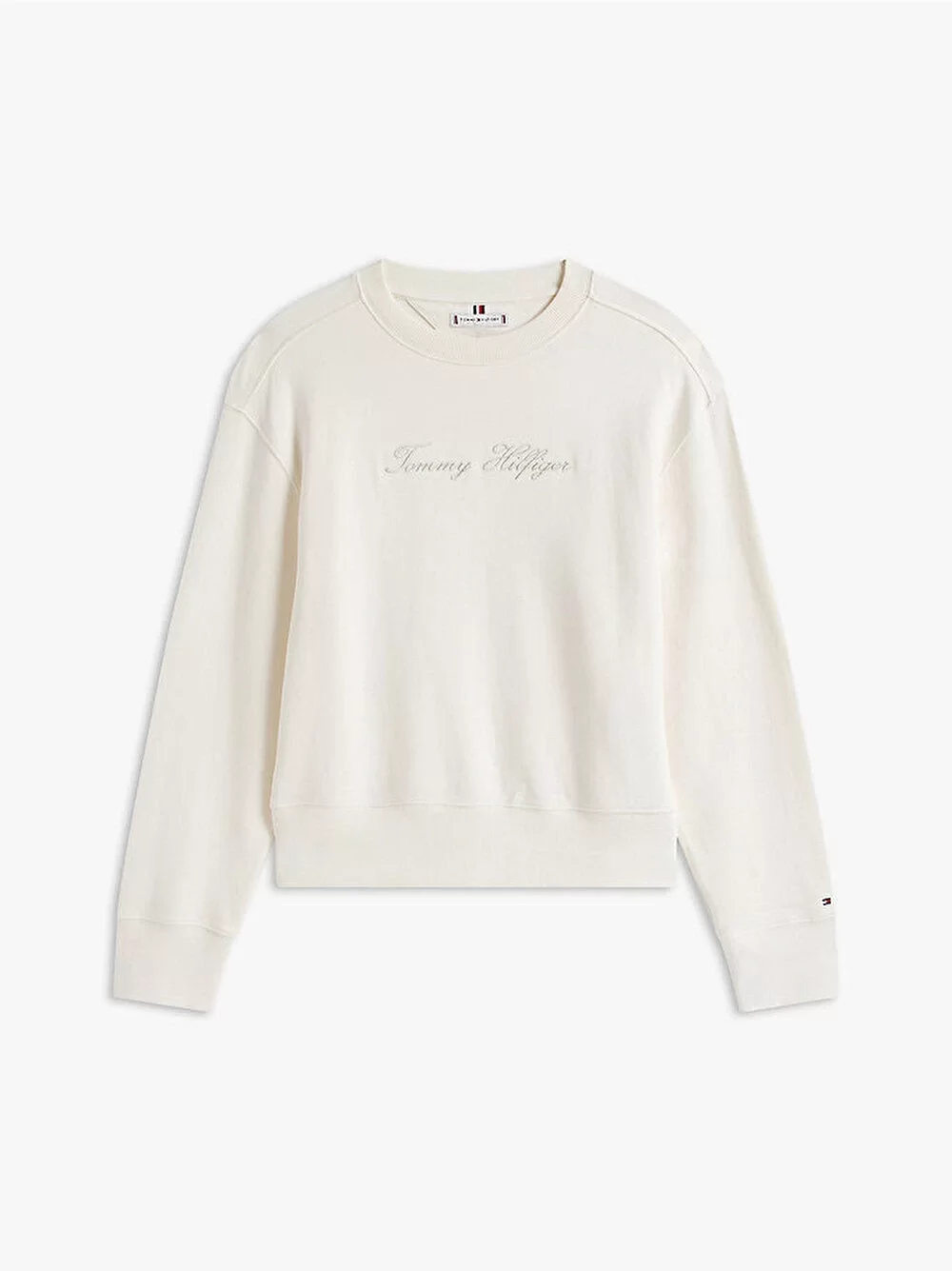 Tommy Hilfiger Kadın Simli Yazı Baskılı Normal Kesim Beyaz Kazak WW0WW47159YA8