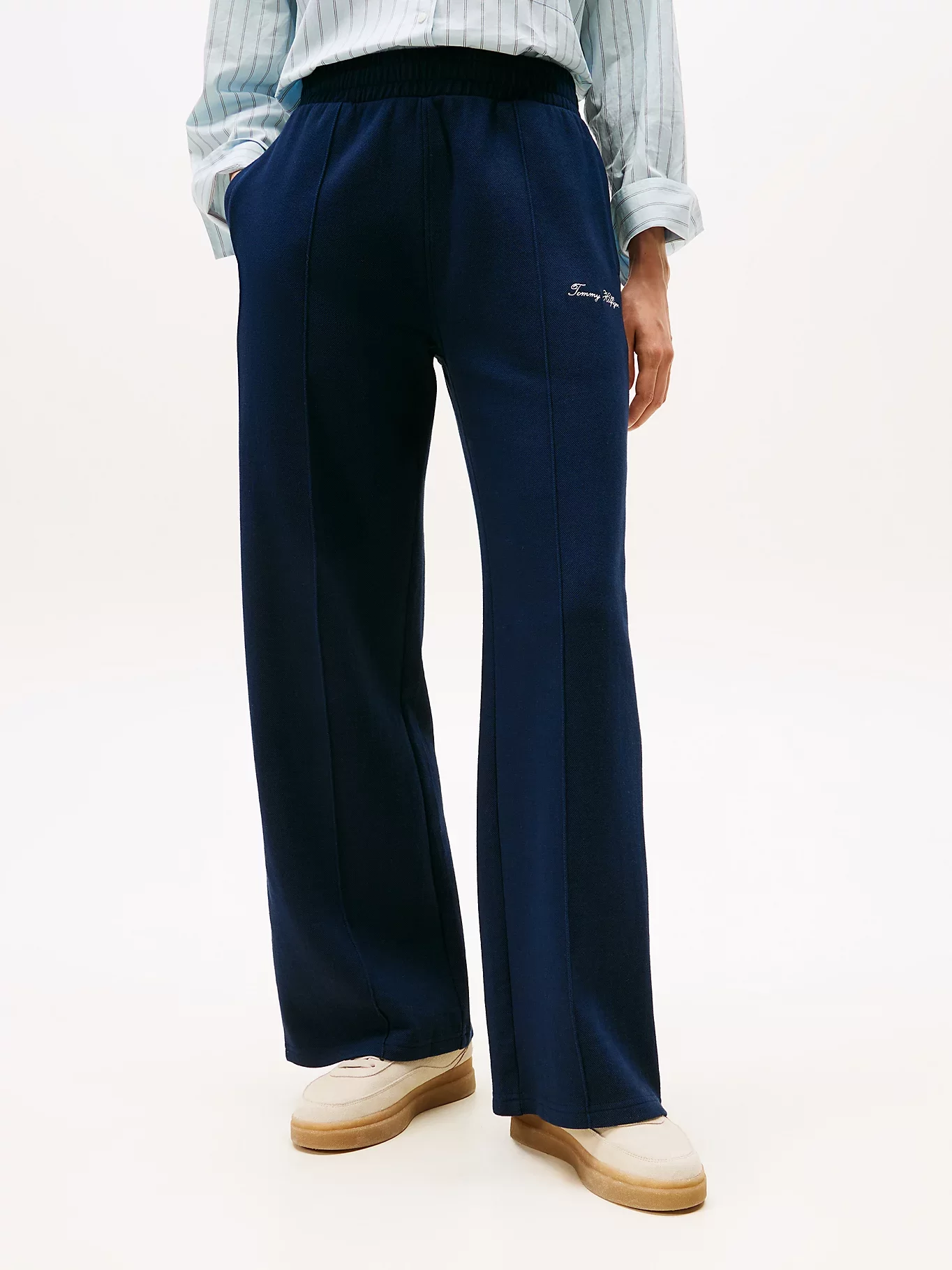 Tommy Hilfiger Kadın Yazı Baskılı Düz Paça Pike Mavi Eşofman Altı WW0WW45744C1G