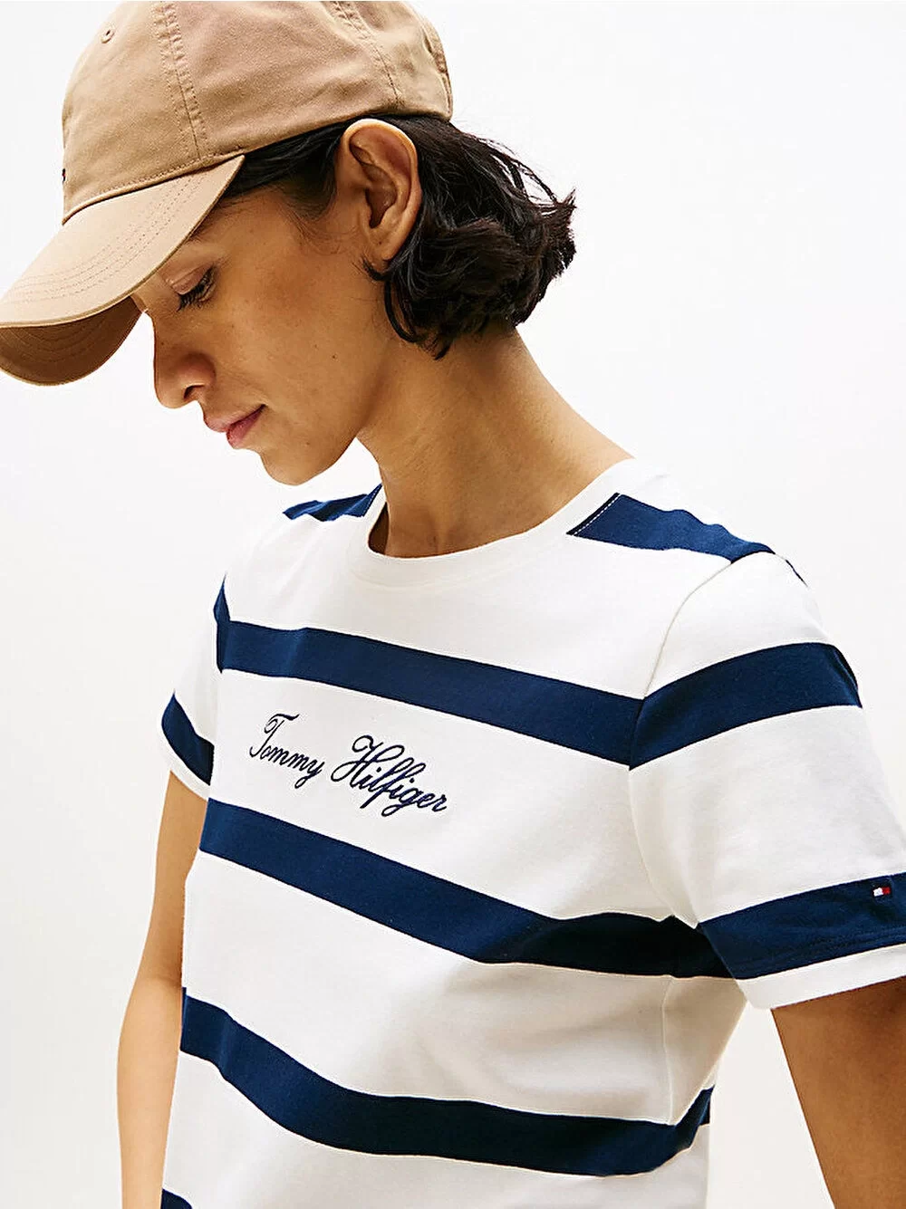 Tommy Hilfiger Kadın Yazı Baskılı Normal Kesim Bisiklet Yaka Mavi T-shirt WW0WW457460Y5