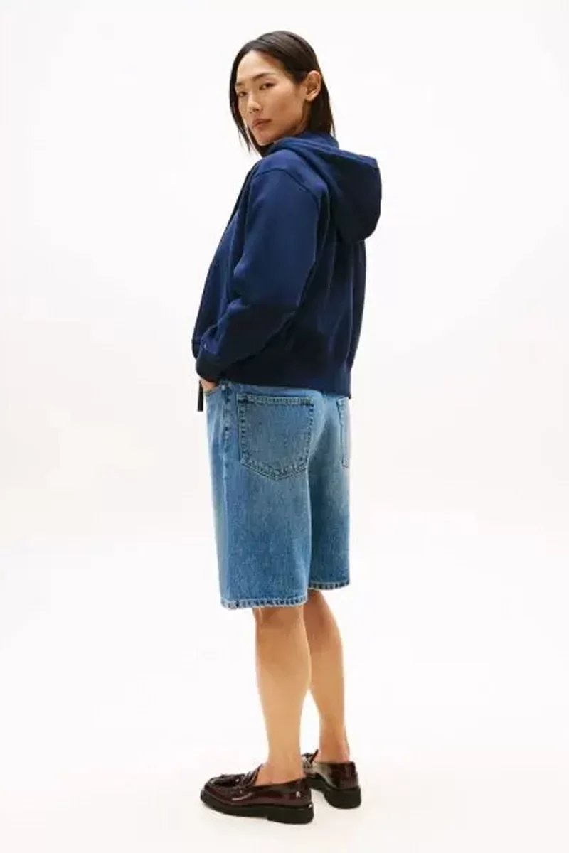 Tommy Hilfiger Kadın Yazı Baskılı Pike Fermuarlı Kapüşonlu Mavi Sweatshirt WW0WW45742C1G