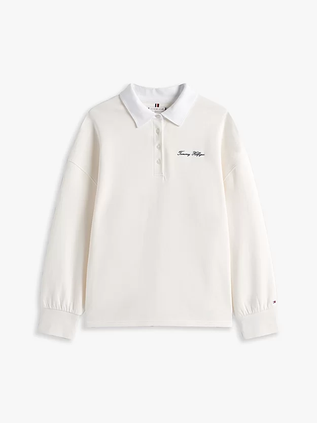 Tommy Hilfiger Kadın Yazı Baskılı Pike Rugby Beyaz Sweatshirt WW0WW45779YA8