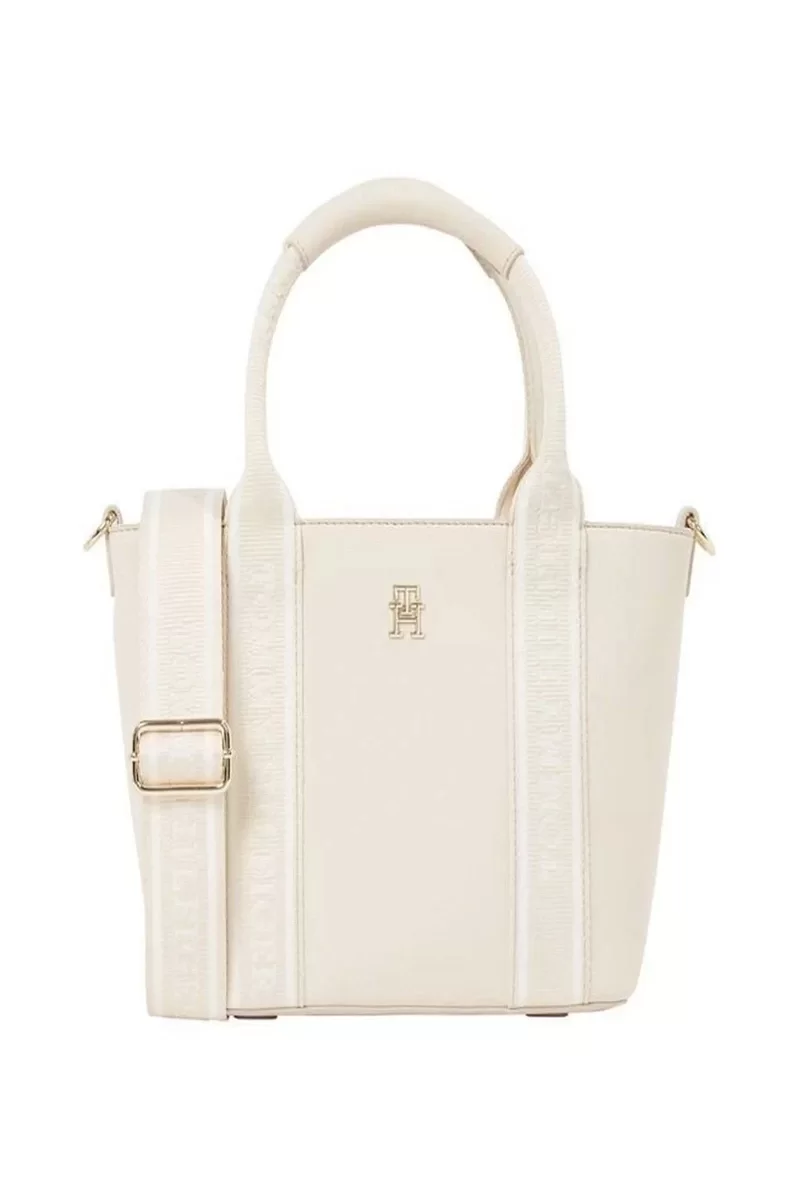 Tommy Hilfiger TH LOGOTAPE MINI TOTE Kadın beyaz El Çantası AW0AW17201AA8