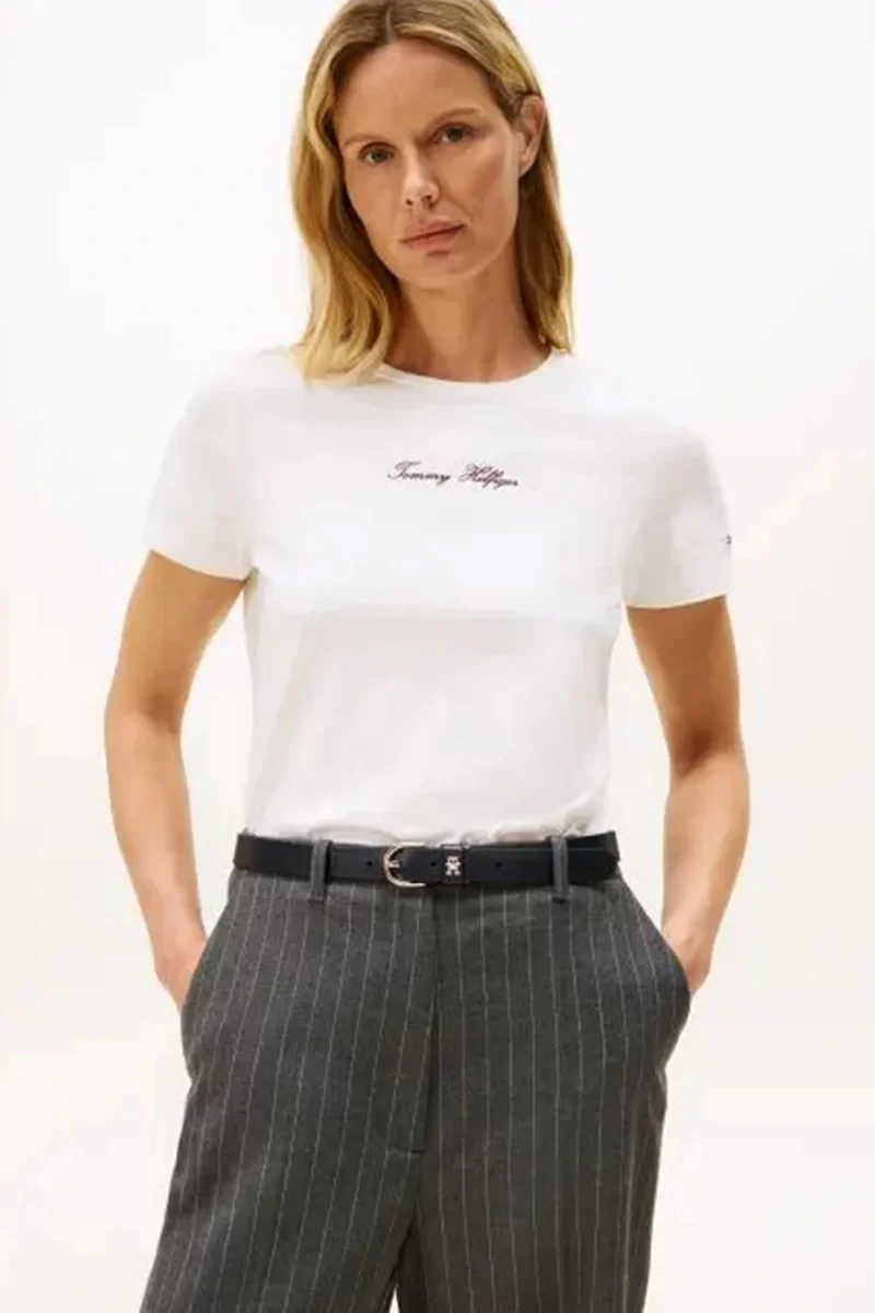 Tommy Hilfiger Klasik Yazı Baskılı Normal Kesim Kısa Kollu Kadın T-shirt WW0WW47460YBL
