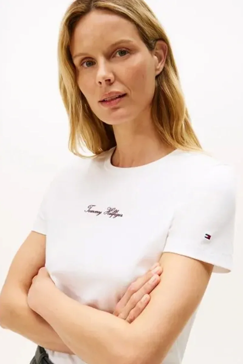 Tommy Hilfiger Klasik Yazı Baskılı Normal Kesim Kısa Kollu Kadın T-shirt WW0WW47460YBL