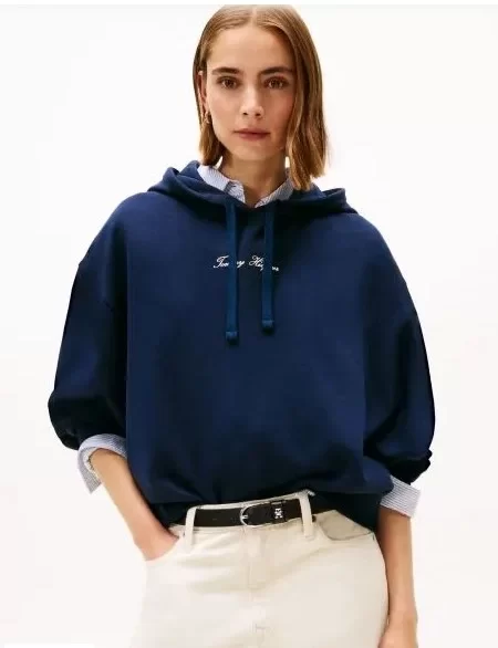 Tommy Hilfiger Klasik Yazı Baskılı Penye Kapüşonlu Kadın Kazak WW0WW48270C1G