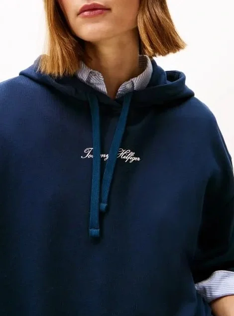 Tommy Hilfiger Klasik Yazı Baskılı Penye Kapüşonlu Kadın Kazak WW0WW48270C1G