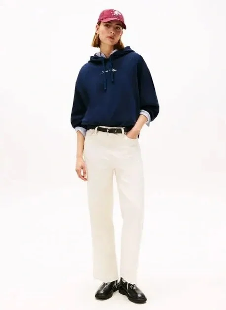 Tommy Hilfiger Klasik Yazı Baskılı Penye Kapüşonlu Kadın Kazak WW0WW48270C1G