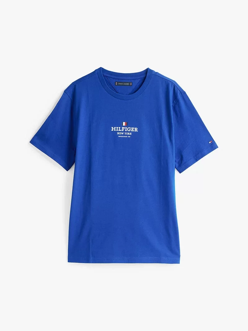 Tommy Hilfiger Erkek   Bisiklet  Yaka Logolu  Mavi Tişört