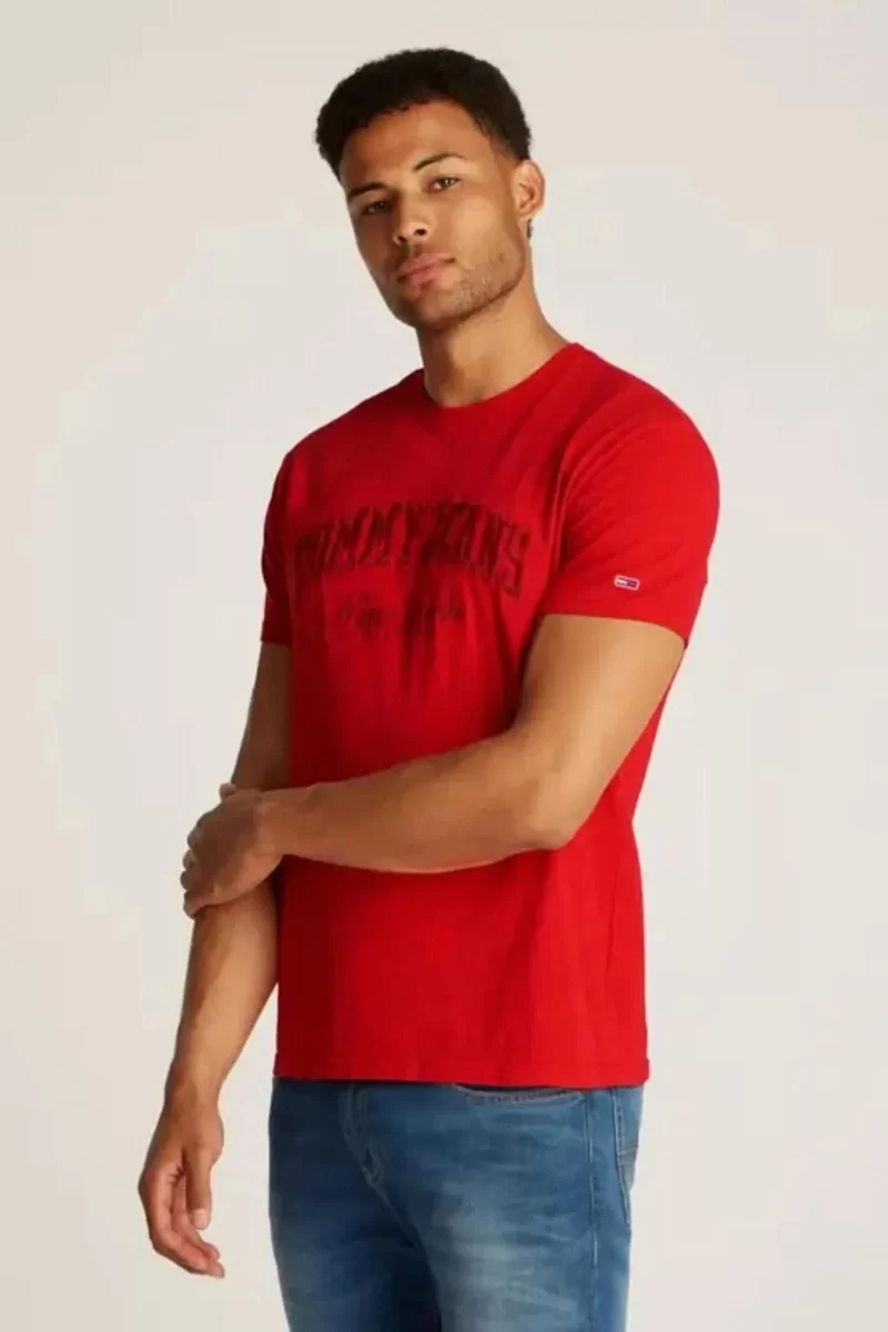 Tommy Hilfiger Logolu Erkek Kırmızı Slim Fit T-Shirt