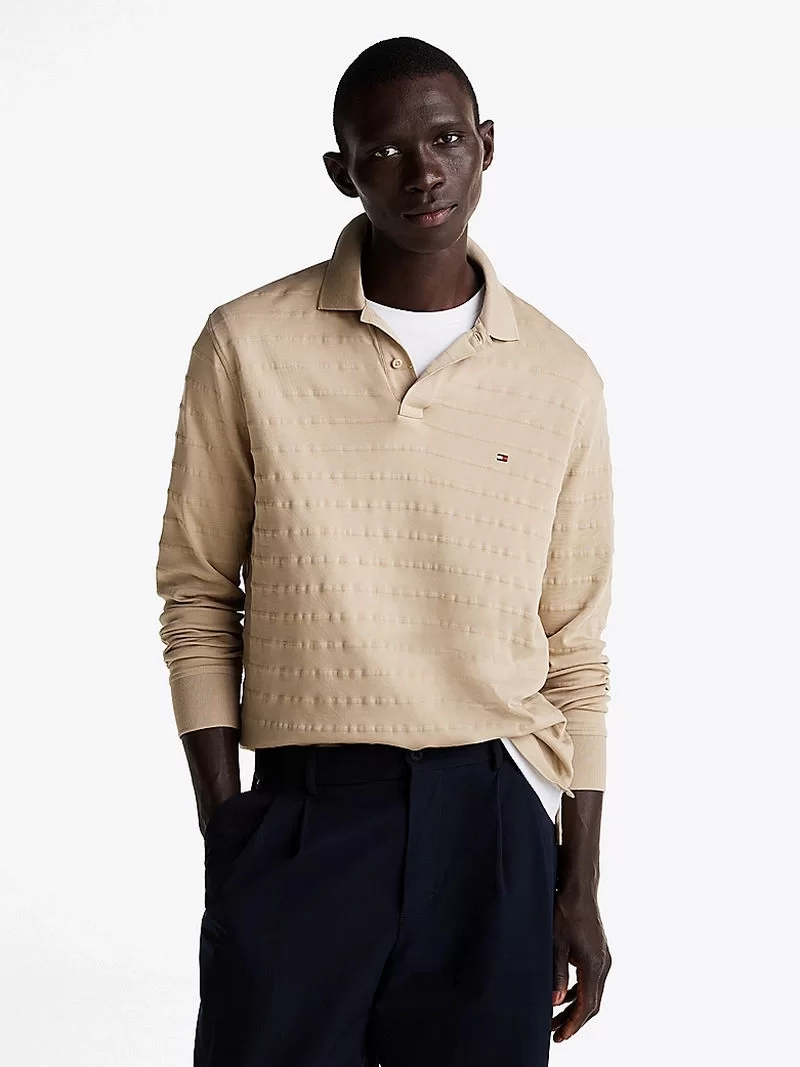 Tommy Hilfiger JACQUARD STRIPE LS REG POLO Erkek mavi Kazak MW0MW39022RBT