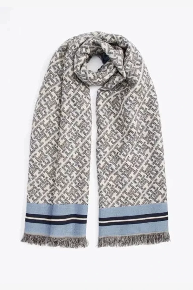Tommy Hilfiger TH MONOPLAY JACQUARD SCARF Kadın mavi Şal AW0AW16856DW6