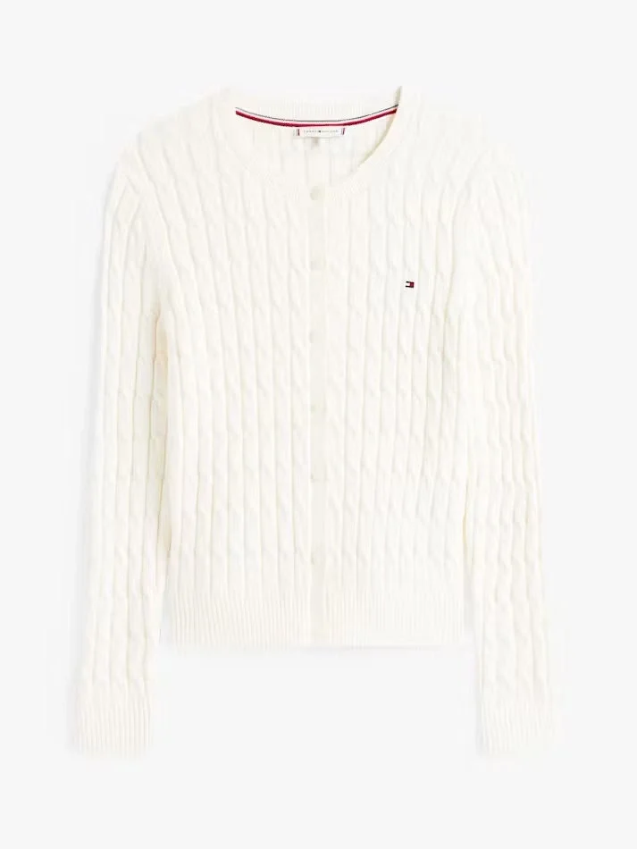 Tommy Hilfiger Pamuklu Saç Örgülü Orta Kalınlıkta Bisiklet Yaka Uzun Kollu Kadın Kazak WW0WW46514YA8
