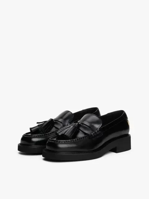 Tommy Hilfiger Püsküllü Köşeli Burun Deri Kadın Siyah  Loafer FW0FW08749BDS