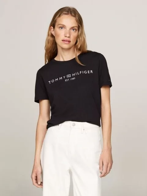 Tommy Hilfiger REG CORP LOGO C-NK SS Kadın Siyah Badi WW0WW40276BDS