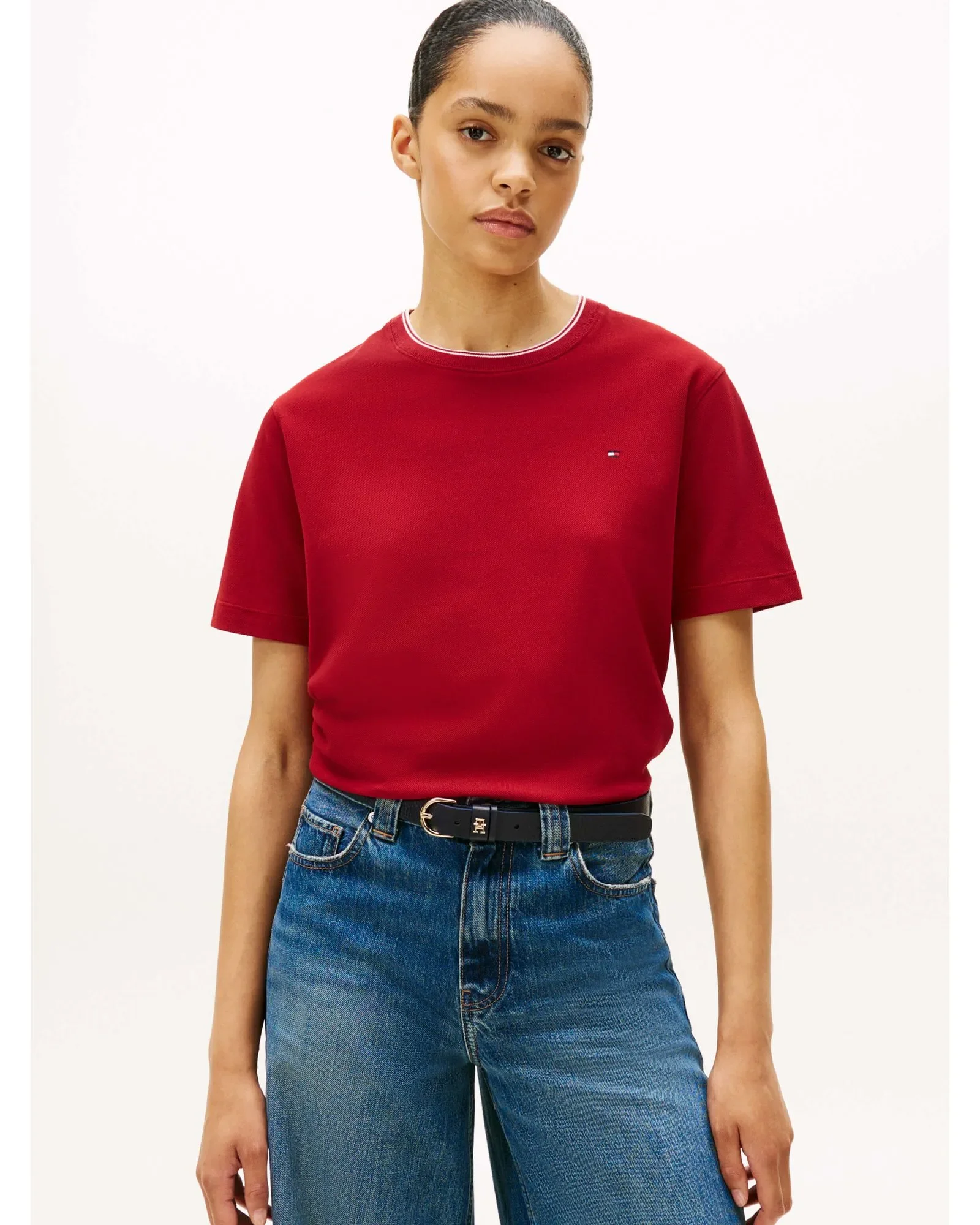 Tommy Hilfiger RWB Pike Bisiklet Yaka Kısa Kollu Kadın T-shirt WW0WW47310XIT
