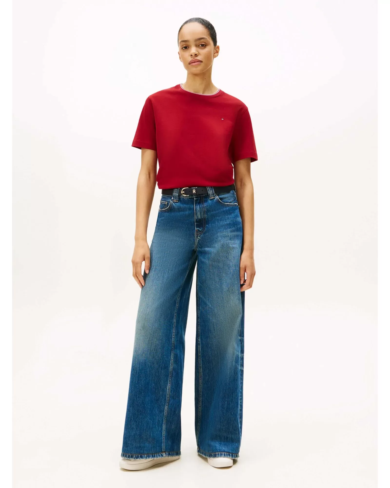 Tommy Hilfiger RWB Pike Bisiklet Yaka Kısa Kollu Kadın T-shirt WW0WW47310XIT