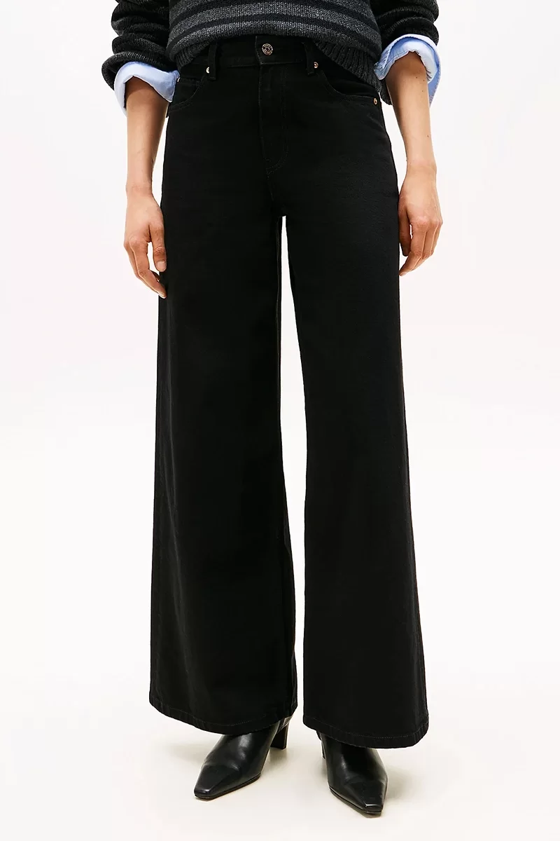 Tommy Hilfiger Siyah Denim 70ler Stili Geniş Paça Yüksek Bel Kadın Jeans WW0WW482541BY