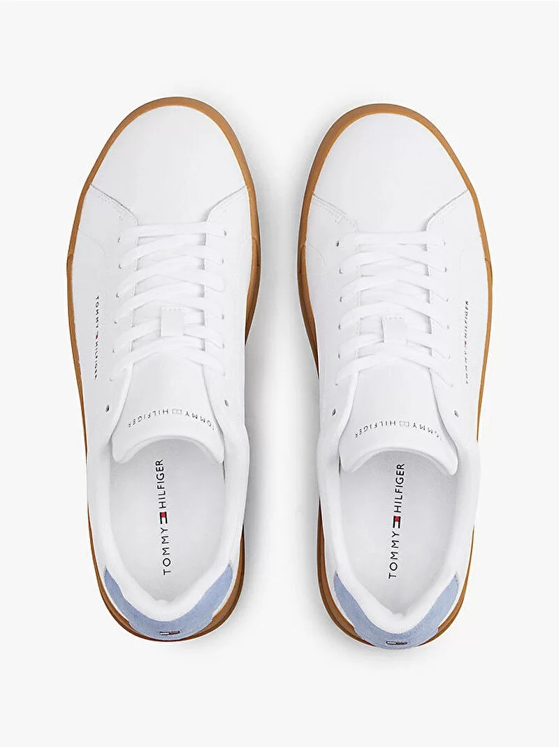 Tommy Hilfiger TH COURT LTH DETAIL ESS Erkek Beyaz Sneaker FM0FM0536705O